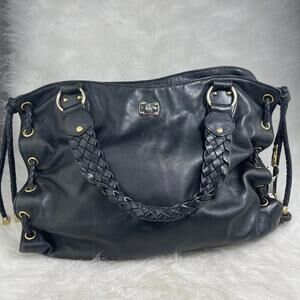 VTG MICHAEL KORS SHOULDER HOBO SATCHEL TOTE HANDBAG BLACK LEATHER WOVEN